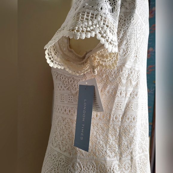 London Times Ivory Lace Crochet Mini Dress Women's Size 4 - Picture 8 of 8